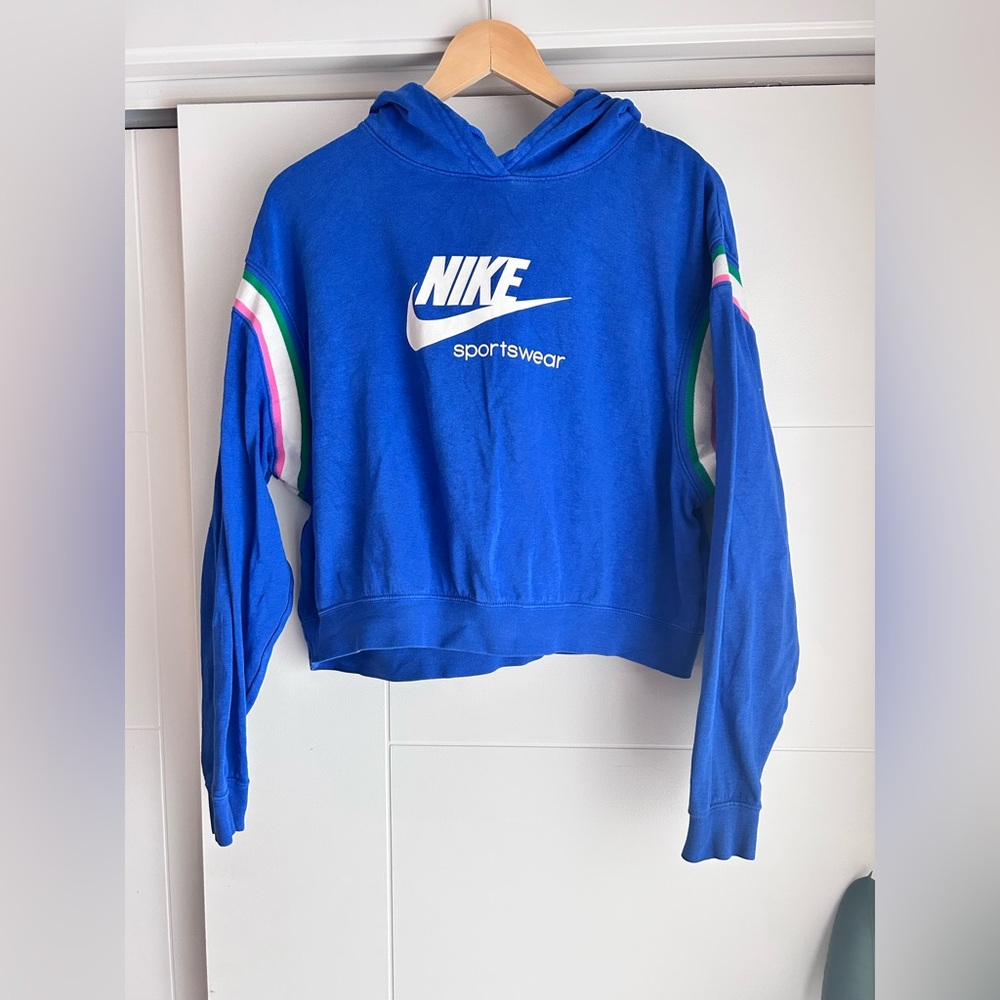 Nike cropped Blue Hoodie with White Logo